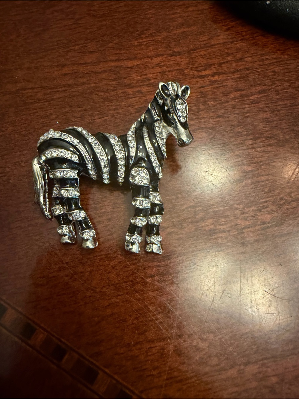 Rhinestone Zebra Brooch Pin - Black and Silver